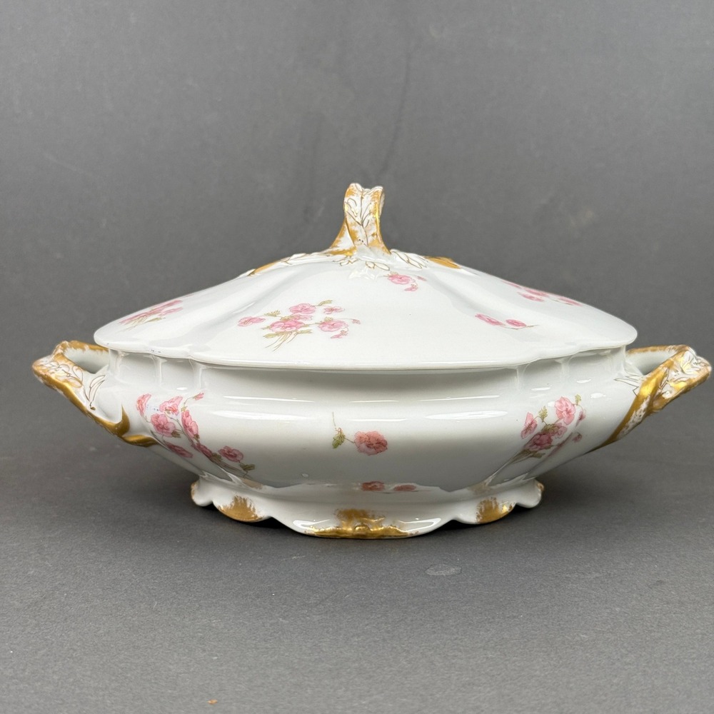 Haviland‎ & Co. Limoges Porcelain Tureen Serving Dish Pink Floral Gold Trim
